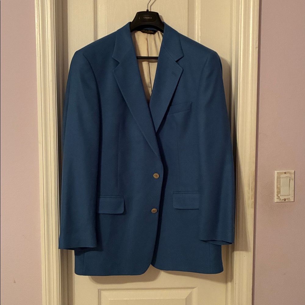 Brooks Brothers Men’s 100% Silk Textured Blue Spirts Coat Sz 43L